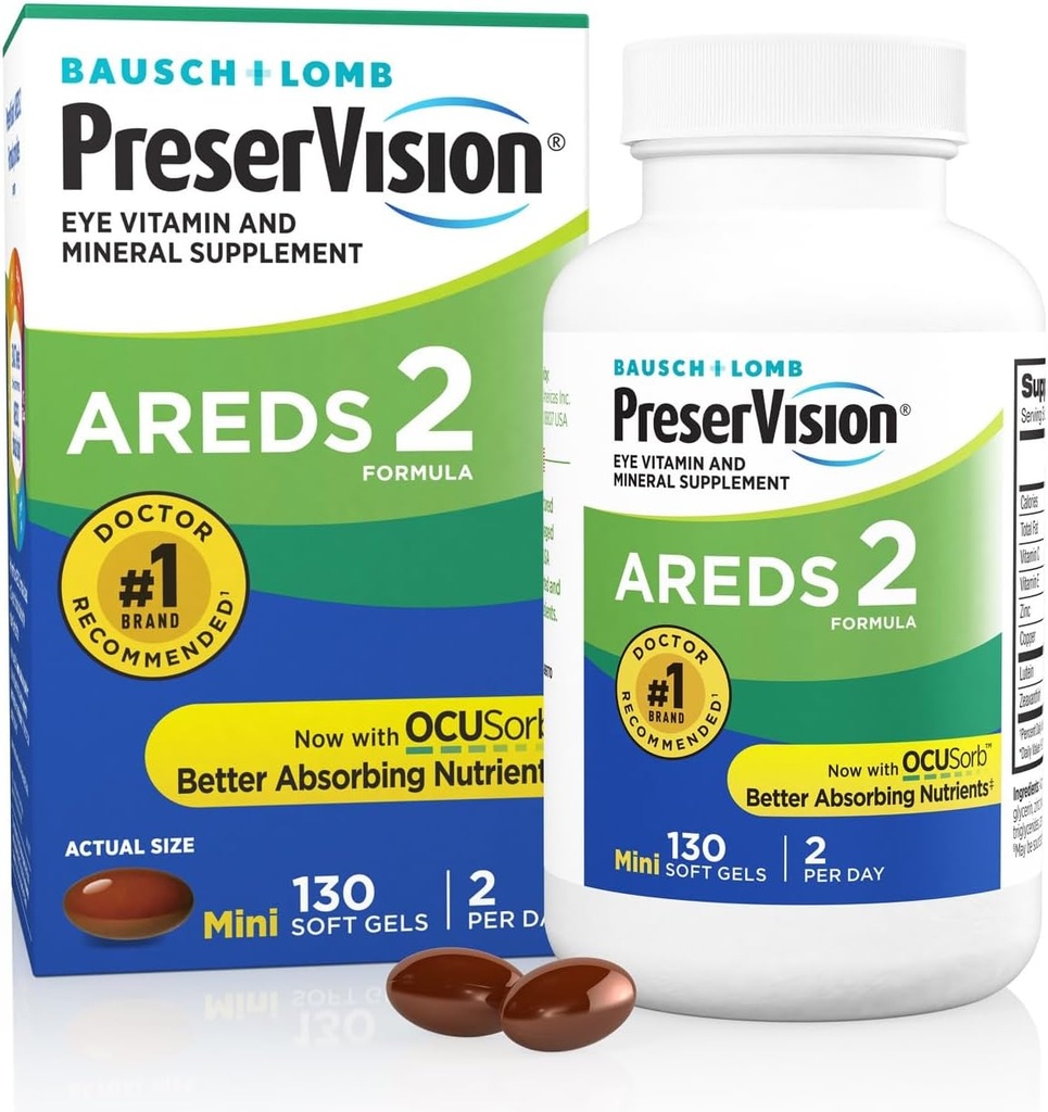 PreserVision AREDS 2 Vitamine Ochi, # 1 Doctor ochi recomandat Brand, Lutein și Zeaxantină Supliment cu vitamina C, vitamina E, Zinc, și cupru, 130 Softgels (Minigels)