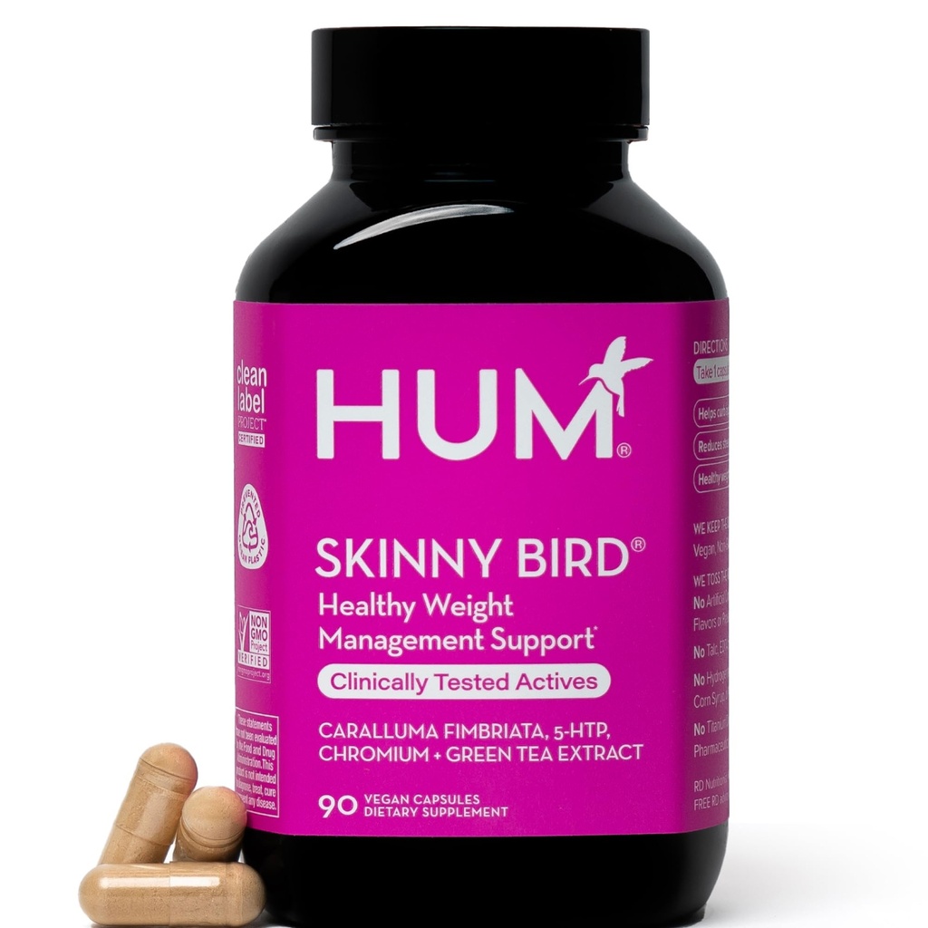 HUM Pasăre Slăbănoagă Pasăre Verde Extrasul de Ceai Apetit Suport pentru femei cu 5HTP, Crom, Caralluma Fimbriata, Gluten Free și Vegan, Capsule de extract de ceai verde Suplimente pentru femei, 90 capsule
