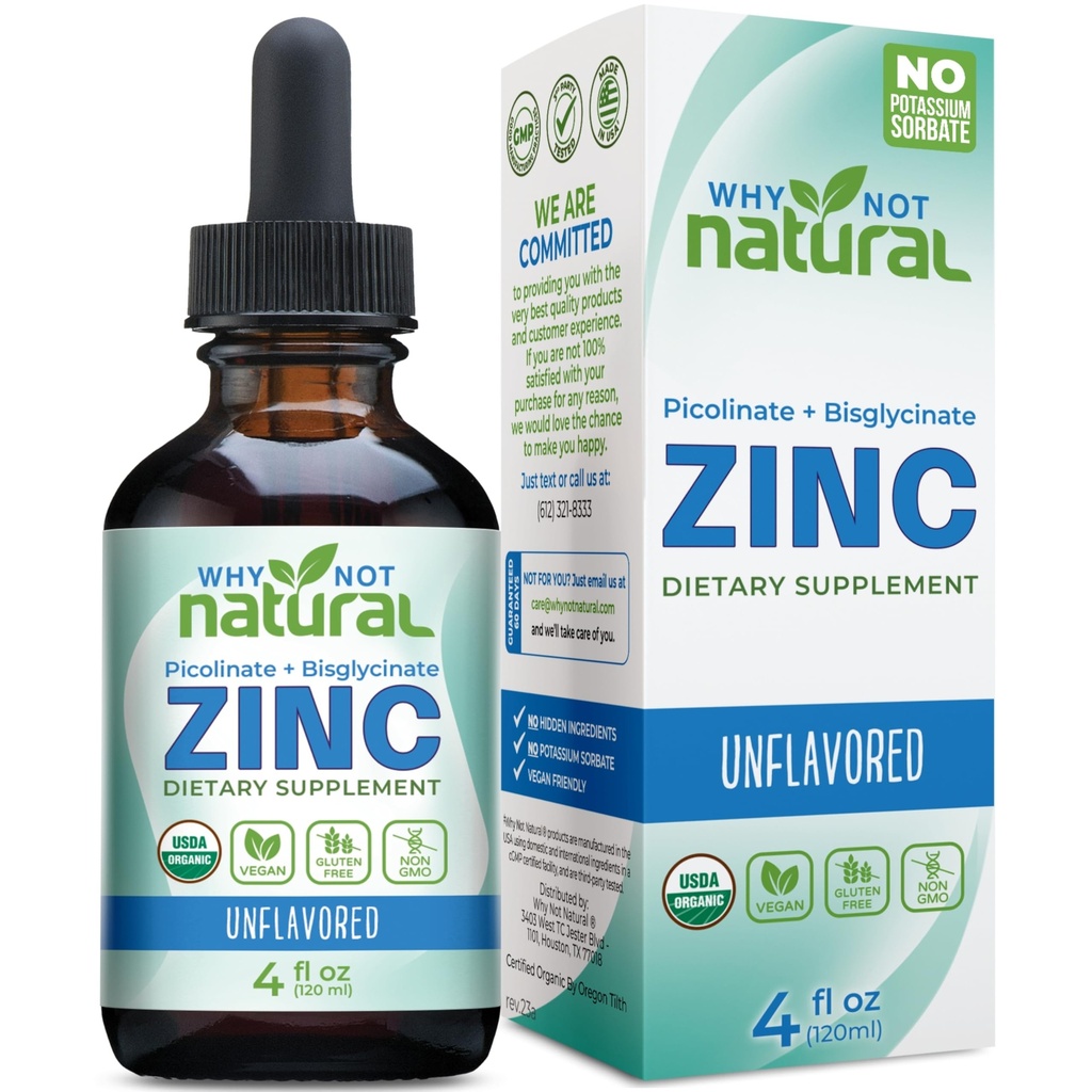 Picături organice de zinc lichid Supliment cu picolinat Chelated și Bisglicinat, Vegan