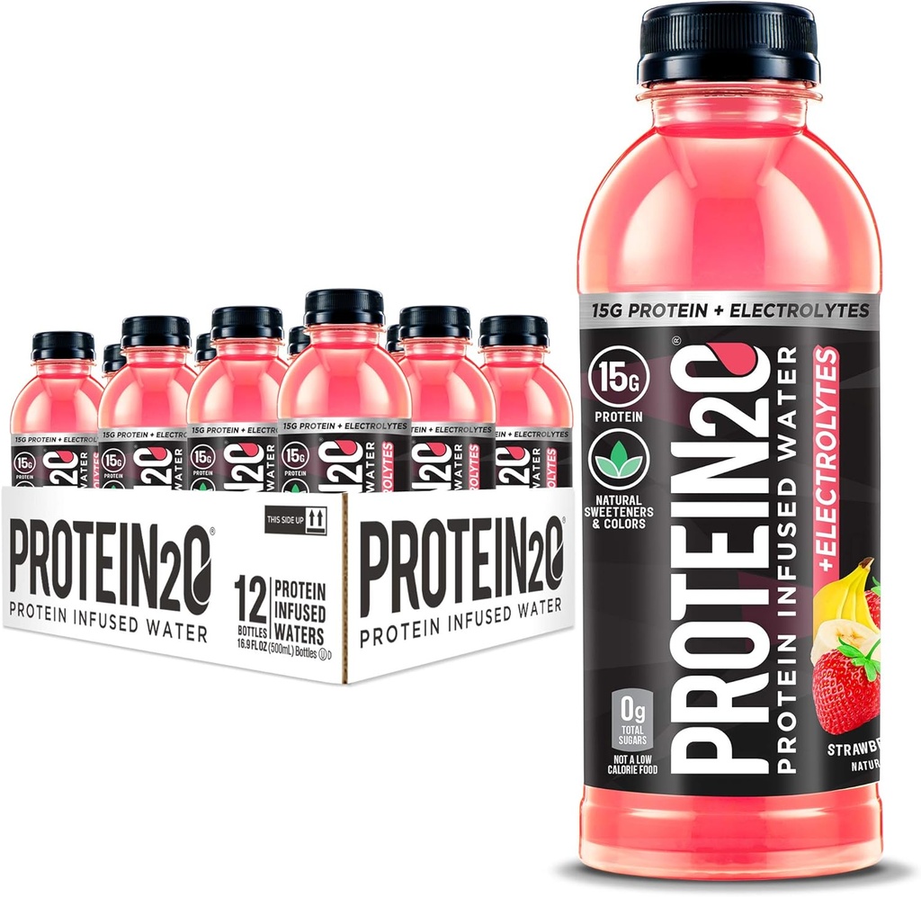 Protein2o + Electroliti, Calorie scăzut Proteine Infuzat apă, 15g Whey Proteine Izolat, Strawberry Banana, 16,91 fl oz (ambalaj de 12)