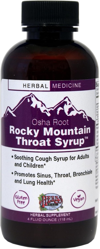 Herbs Etc. Rocky Mountain Throat Syrup - Sprijină Gât Wellness - Soothing Lung Health Support - Suporturi Sinus, Throat, Bronchiole & Lung Health - Gluten-Free & Vegan - 4 fl oz