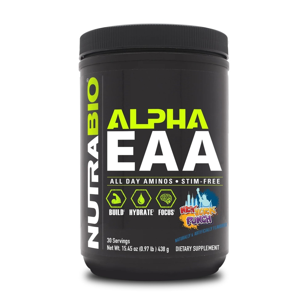 NutraBio Alpha EAA - All-Day Aminoacids for Muscle Growth and Hydration - Essential Aminoacids with Nootrops & Adaptogens- Full Spectrum EAA BCAA Powder - 30 Servings - New York Punch