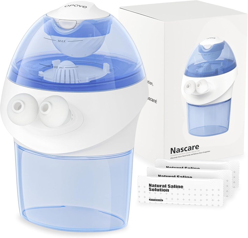 opove Nasal Irigation System, Sinus Clătire Kit cu 1 nas Cleaner & 15 Pachete de sare, Auto-Cleaning & Automate Deşeuri Colecţie, Reîncărcabil Sinus Clătire Sticla pentru Relieving Nasal Discomfort