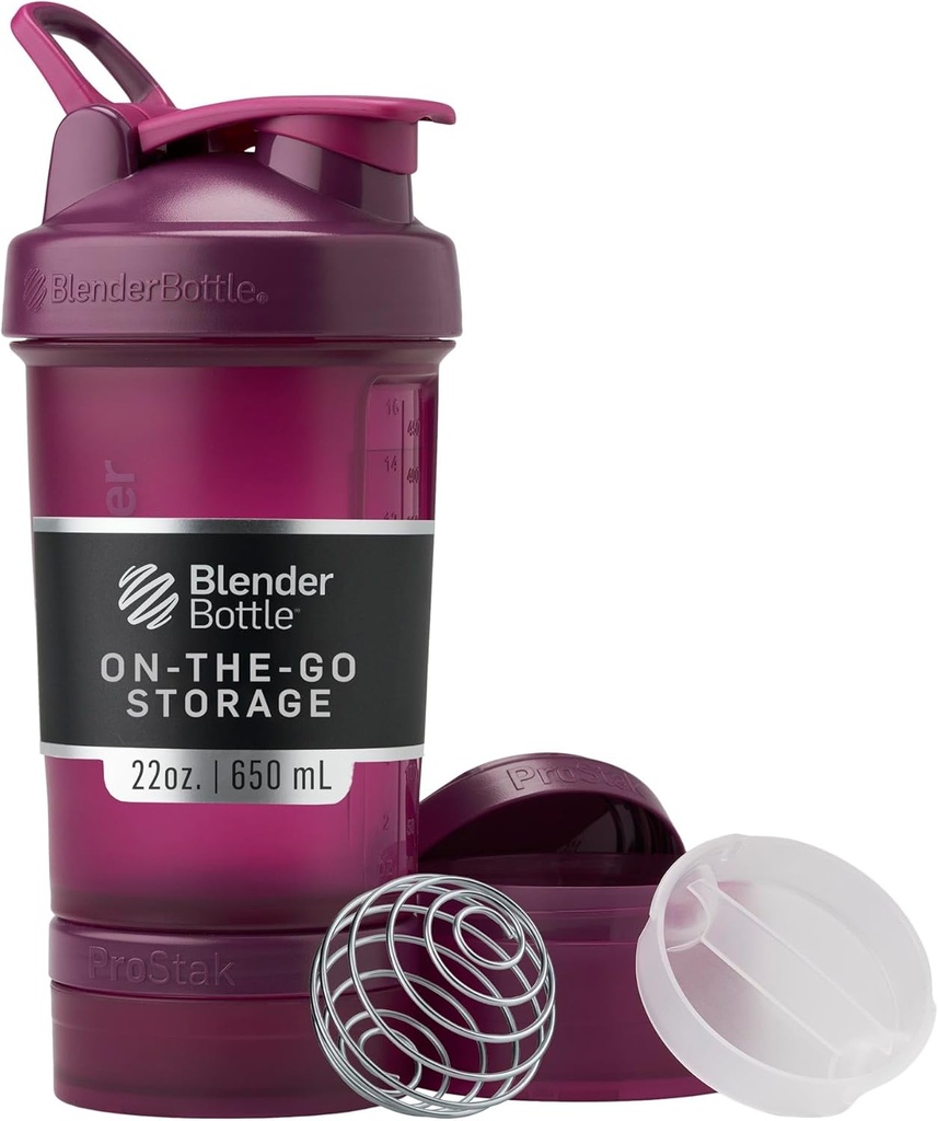 BlenderBottle Shaker Sticla cu Organizator de pastile și depozitare pentru pulbere de proteine, Classic V2 ProStatk System, 22-Ounce, Plum