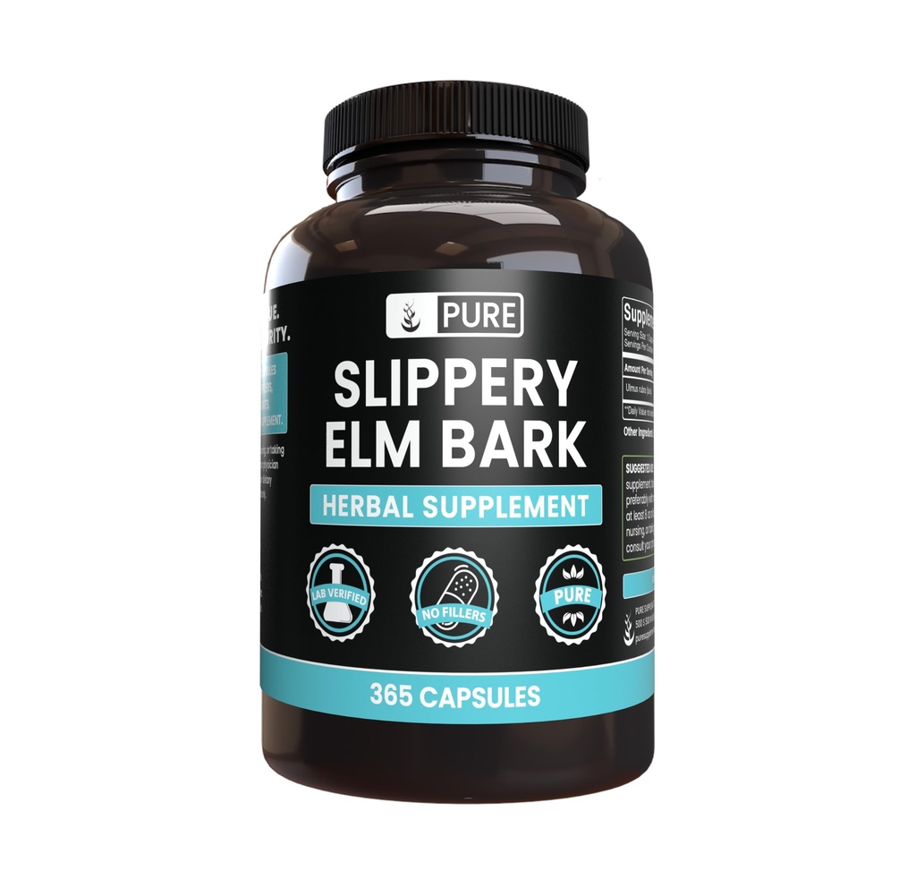 Ingrediente originale pure Slippery Elm Bark (365 capsule) No Magneziu sau Rice Fillers, întotdeauna pură, Lab verificat