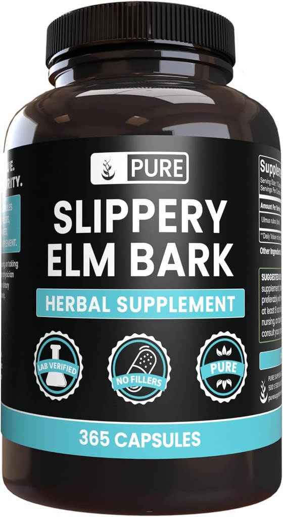 Ingrediente originale pure Slippery Elm Bark (365 capsule) No Magneziu sau Rice Fillers, întotdeauna pură, Lab verificat