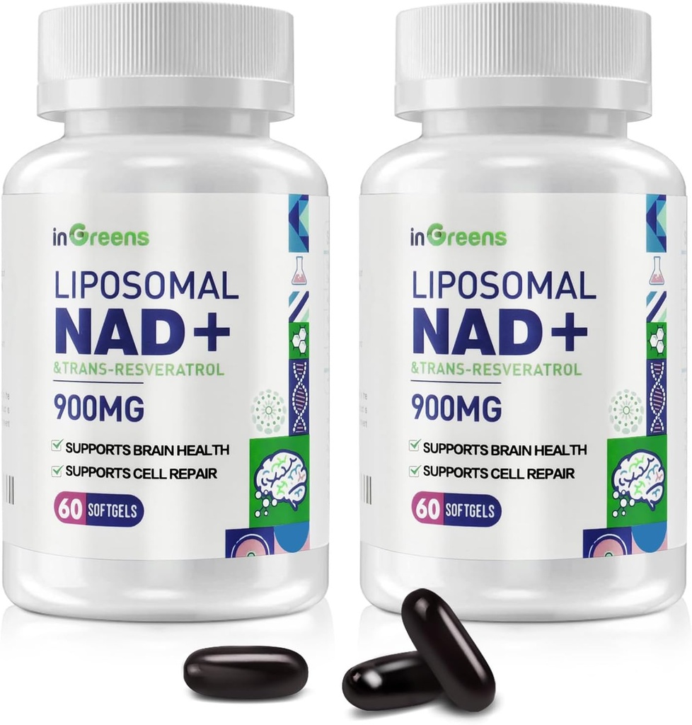 900 mg NAD lipozomal Supliment cu Trans Resveratrol 300 mg, înlocuiește NMN, Absorbție superioară, Adevărat NAD Plus Supliment pentru repararea ADN-ului și Boost NAD+, Defense în vârstă, Energie, 120 Softgels, 2 Pack