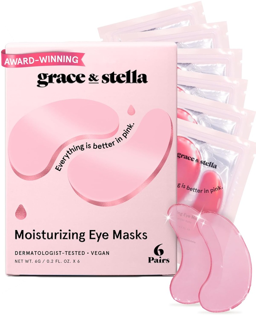 Grace & Stella Premiu Câștigarea sub masca ochi - Reduce cercuri întunecate, ochi pufos, saci de ochi, riduri - Gel sub patch-uri ochi - Cadouri pentru mama - Vegan Cruzimea-Libera Self Care (Pink, 6 perechi)