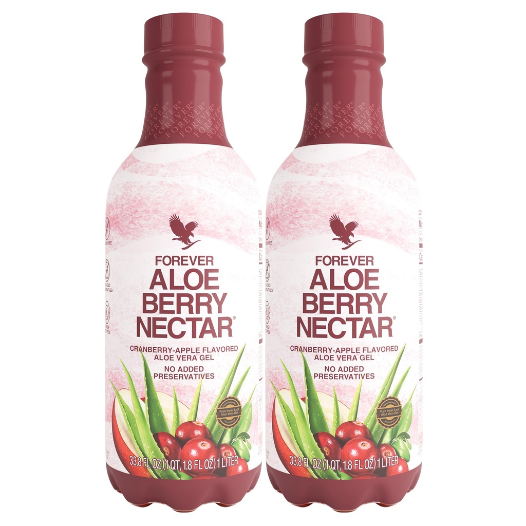 Pentru totdeauna de viață - Aloe Berry Nectar - 90,7% Aloe pur Vera Gel cu mure și mere - fără conservanți - 1L (Pachetul de 2)