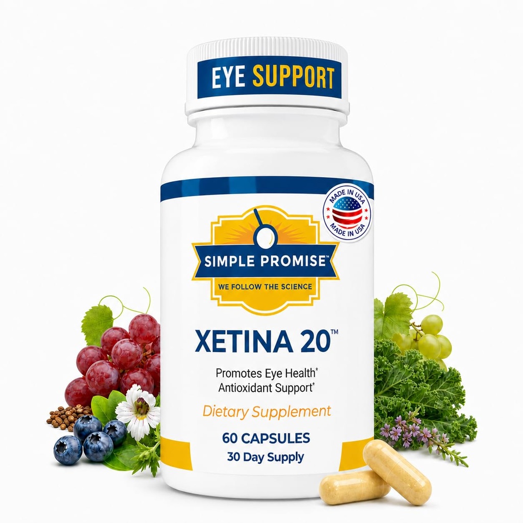 Promisiune simplă - Xetina 20TM Suplimente Lutein şi Zeaxanthin - Suport esenţial pentru sănătatea ochilor cu vitamine E, Eyebright, Zinc, Extract de seminţe de struguri, Rutin & Bilberry - 60 capsule