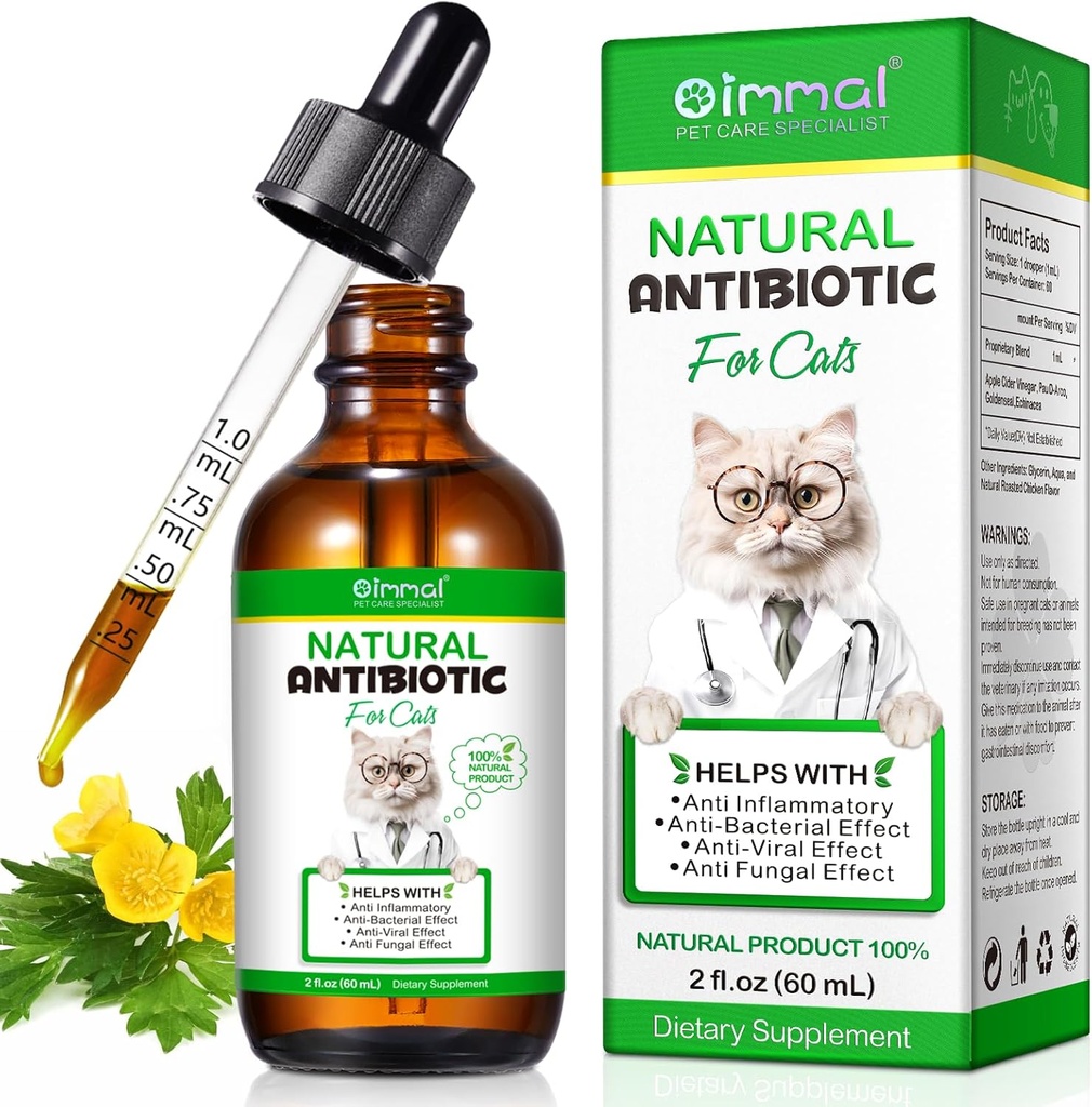 Antibiotice pentru pisici, Antibiotice Cat Premium Supplemen, Antibiotic natural pentru pisici, Suplimente pentru animale de companie, Antibiotice Cat Suportă Imun & Cats Alergia Ajutor, Pisici Multivitamine - 2 Fl Oz / 60ML
