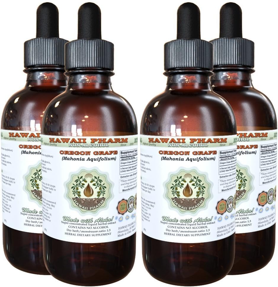 Hawaii Pharm Oregon de struguri Extract lichid-liber de alcool, Oregon de struguri (Mahonia aquifolium) Root Glicerite naturale Supliment, SUA 4x4 fl.oz