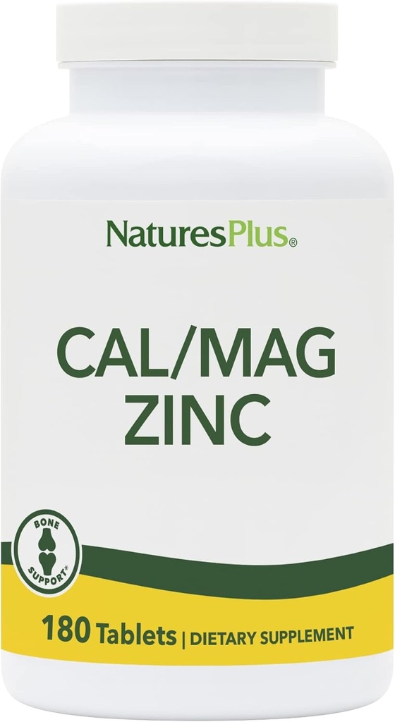 NaturasPlus Cal/Mag/Zinc - 1000 mg Calciu, 500 mg Magneziu, 75 mg Zinc - 180 comprimate vegetariene - Suplimente minerale multiple, Suportă Bone, Inimă & Sănătate imună - Gluten-Free - 45 Serviri