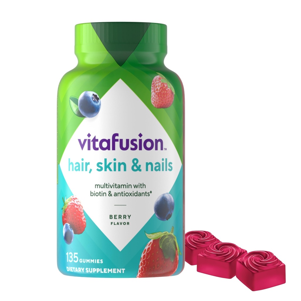 Vitafusion Parul superb, Piele si unghii Multivitamine Vitamine Gummy, plus vitaminele Biotin si Antioxidant C&E, aroma de zmeura, 135ct (45 zi de aprovizionare), de la America numarul One Gummy Vitamina Brand