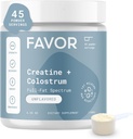 Favor Creatina si praful de colostru bovin - Creatin Monohidrat Colostrum Supliment, Imunoglobulina mare IgG, Putere, Recuperare musculara si sanatate guta pentru barbati si femei, 45 Serviri, Nearomat