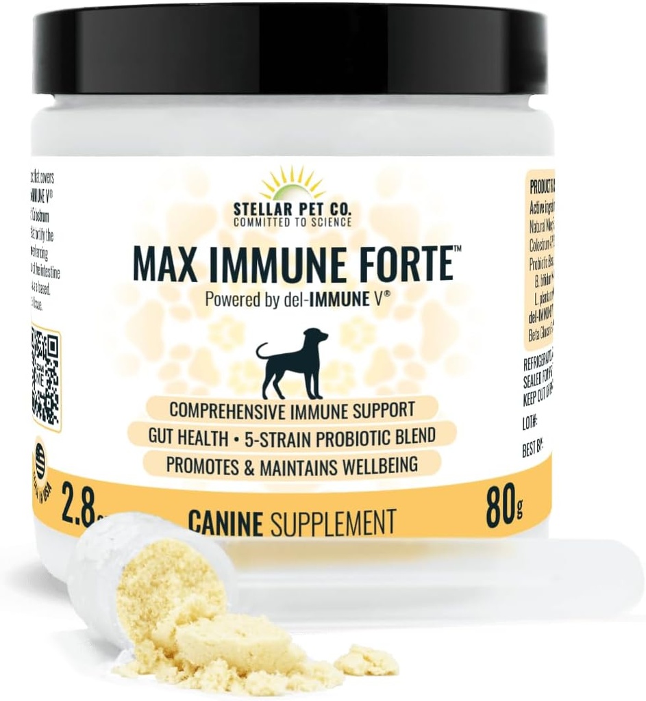 Biotice Stellar pentru animale de companie - Max Immune ForteTM pentru câini (Powered by del-Immune V) - Oferă suport imunitar cuprinzător 