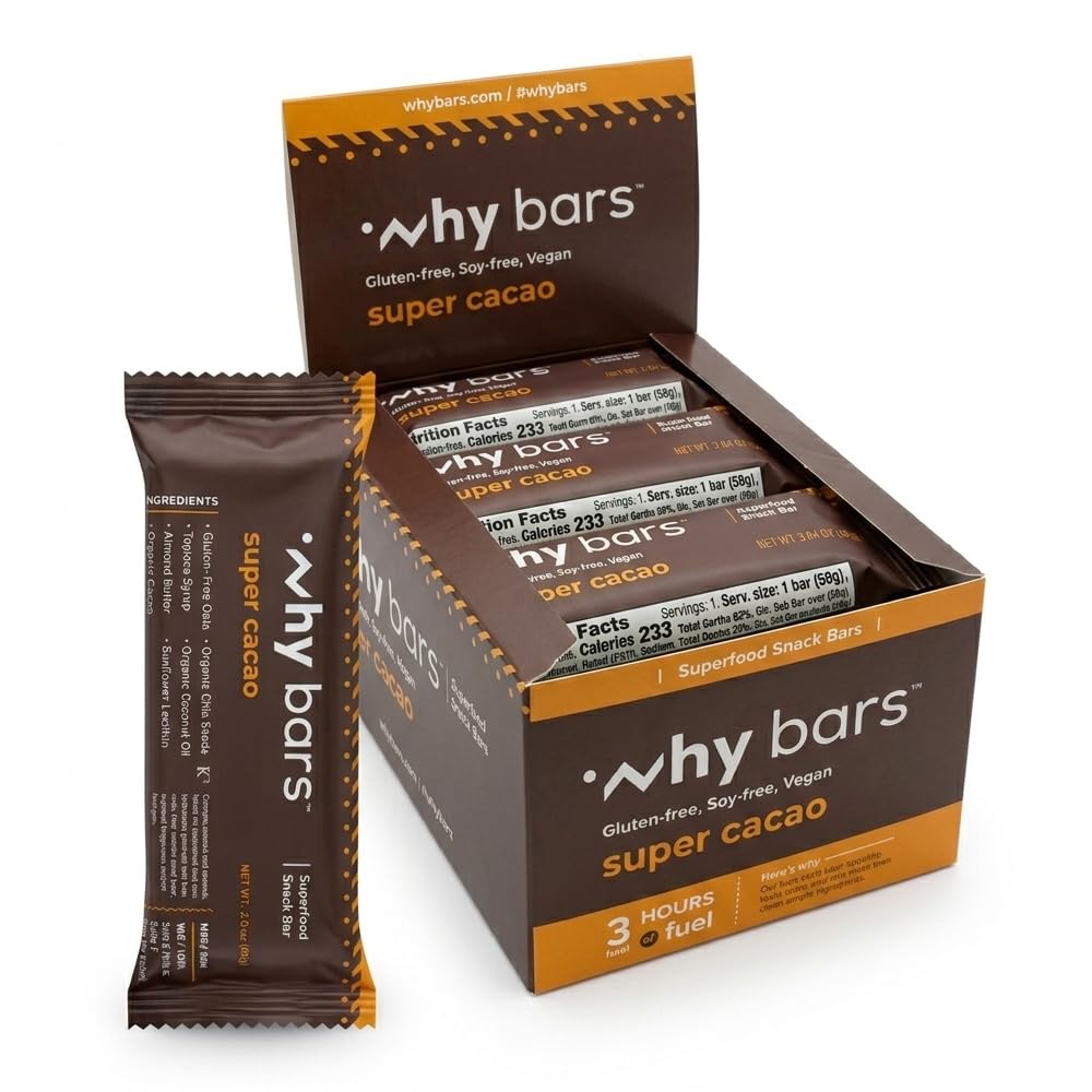 Baruri de proteine, Super Cacao, 2.04 Ounce Baruri (Pachet de 12 Baruri Proteine) - Superfood Bar de proteine, Gluten gratuit, Non OMG, Organic, Vegan, Ingrediente simple
