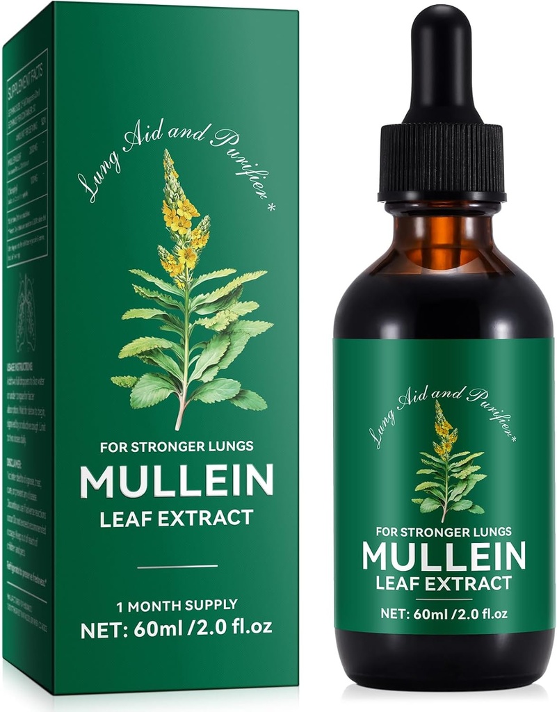 Generic Mullein Leaf Extract - Lung Aid & Purifier - Suport respirator & Gentle Lung Cleanse - Respirație sănătoasă - Natural & Safe - Absorbție rapidă - Vegetarian - 60ml, 1 lună de aprovizionare