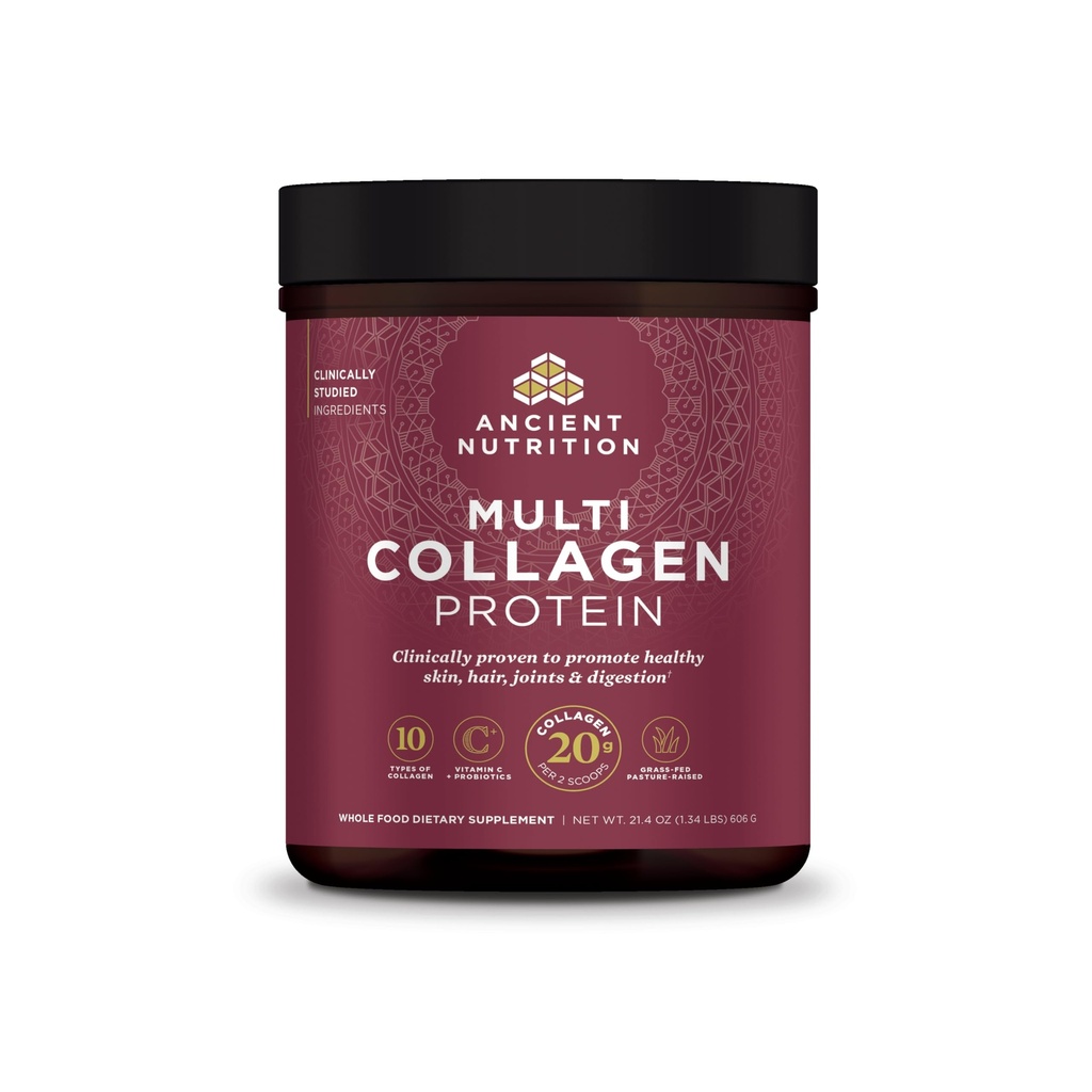Nutriție antică Colagen Peptides pulbere, Multi Colagen Proteina, Femei & Bărbați, Vitamina C, Probiotice, Hidrolized Colagen, Sprijină Pielea, Articulații, Sănătate Gut, Nearomate, 60 Serviri