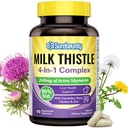 4-in-1 Milk Thistle Complex pentru bărbaţi şi femei, Milk Thistle Extract cu 240mg de Active Silymarin, 80% Std, cu Dandelion, Choline, Zinc, Ficat Detoxifiere & Reparaţii, Non-GMO, Once Daily, 90 Veggie Caps