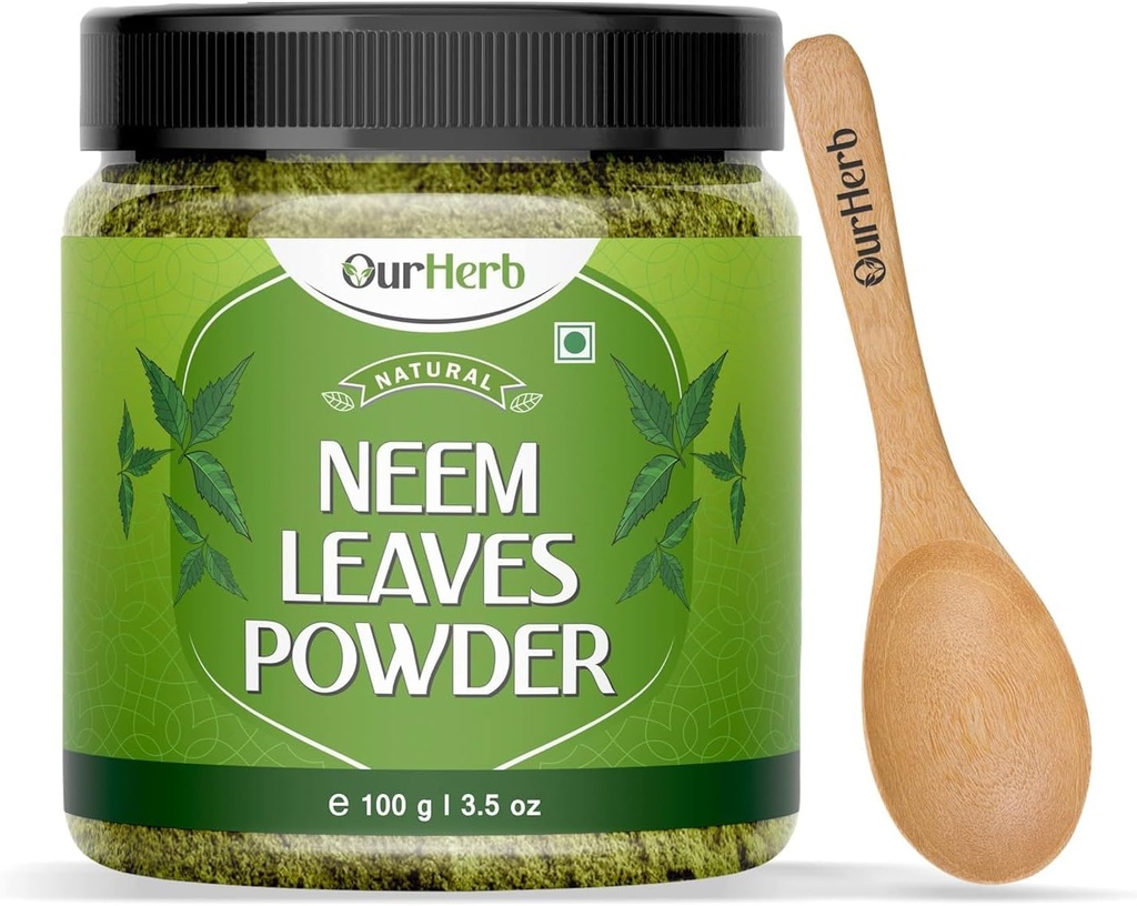 Neem frunze pulbere Soluţie naturală pentru Pimple-Free Clear Skin & Silky Hair, Ideal pentru Face Packs, Îngrijirea parului, şi suport de pigmentare cu Lingura de lemn 