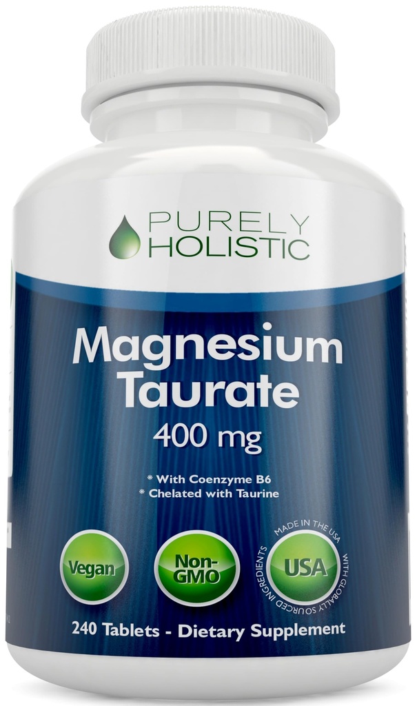 Taurat de magneziu 400 mg comprimate - Magneziu Chelated cu Taurină şi Coenzime B6 - Complex de absorbţie mare pentru sănătate cardiovasculară, funcţie musculară şi nervoasă - 240 comprimate Vegan