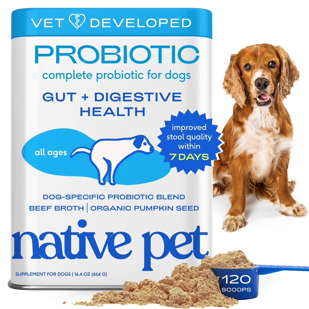 Probiotice native pet pentru câini - câine Probiotice pulbere pentru sanatate digestiva, suport de guta, si boost imunitar 