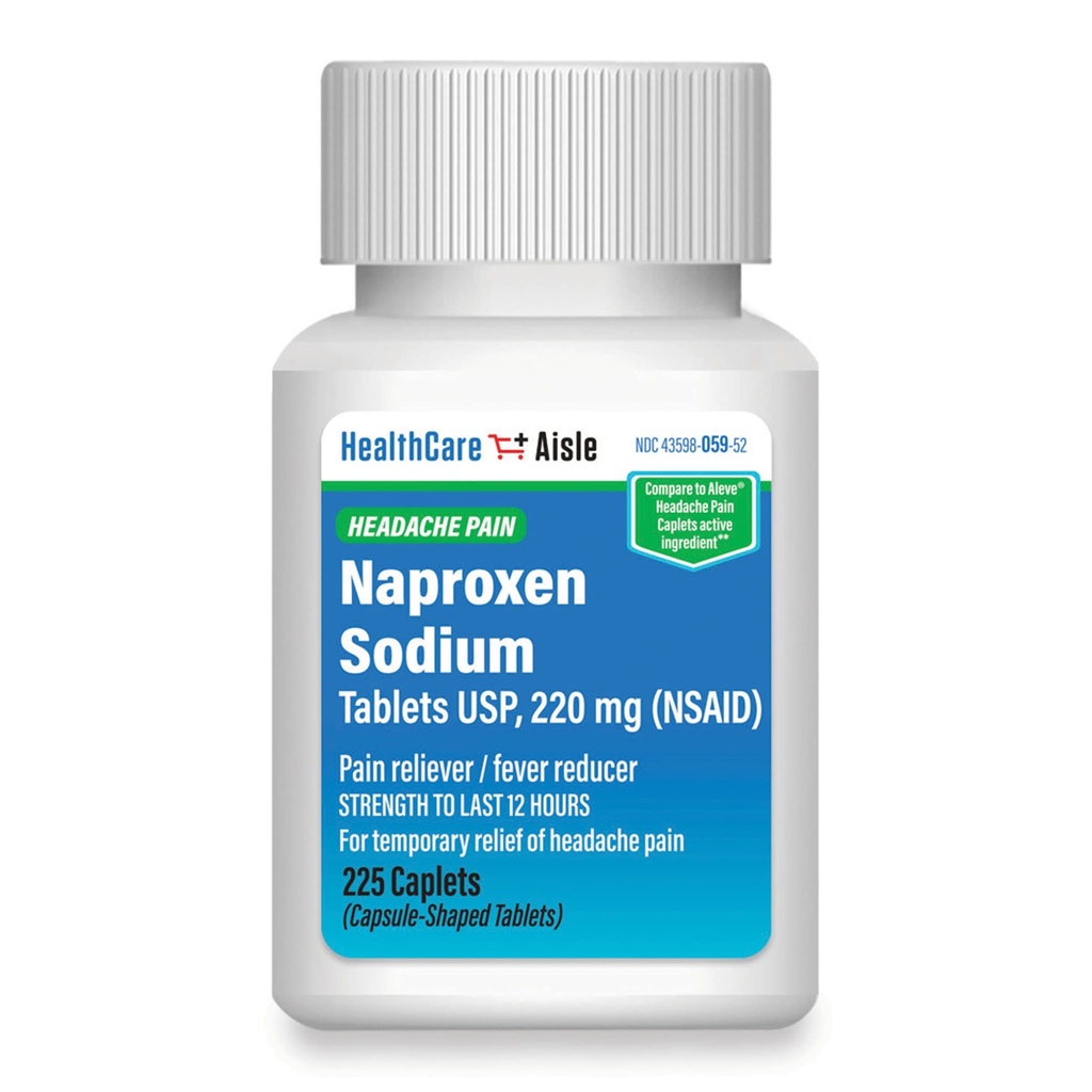 HealthCareAisle Naproxen Sodium, 220 mg - 225 caplete - Durere de cap Relieiver, până la 12 ore de ajutorare