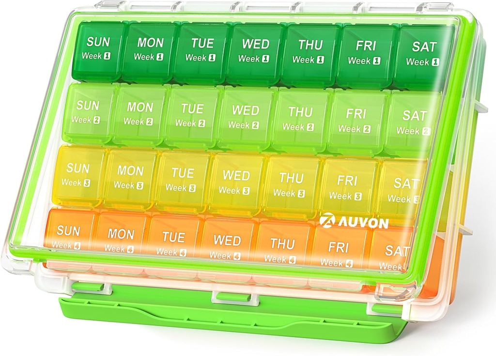Auvon umiditate-Proof lunar Pilula Organizator, 28 de zile mare cutie de pastile caz cu 4 săptămâni Removabile Medicamente Organizator Rânduri, călătorie-Prieten pentru a stoca uleiuri de pește, vitamine, suplimente, medicamente