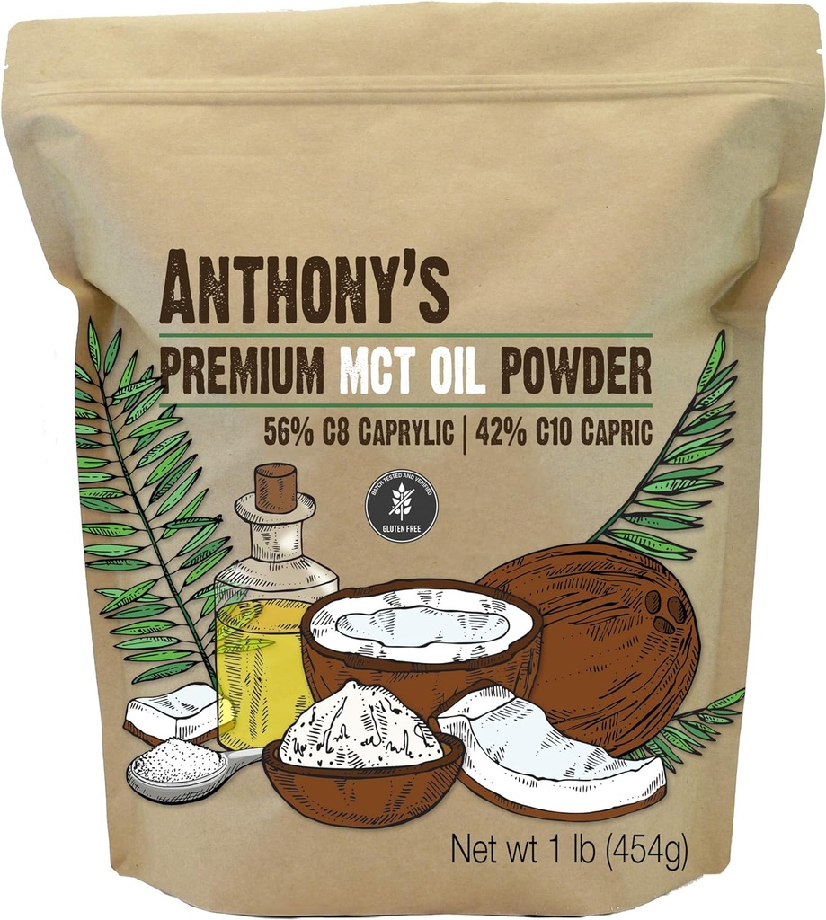Anthony's Premium MCT Oil Powder 56% C8 Caprylic, 42% C10 Capric, 1 lb, Gluten Free, Non OMG, Keto Friendly