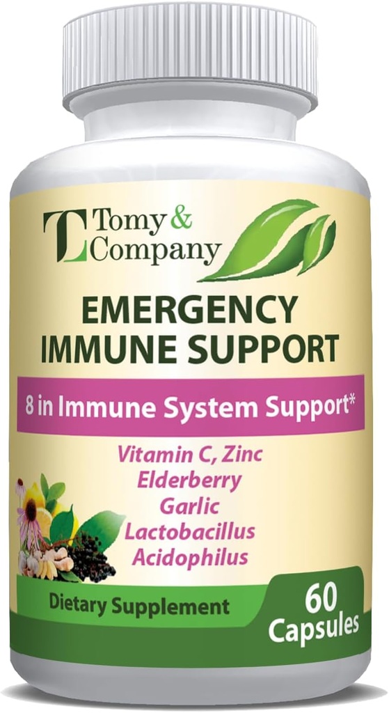 Suport imun de urgenţă Elderberry capsule, pentru bărbaţi şi femei, cu vitamina C, vitamina D3, zinc, gluten gratuit, vegetarian 60 capsule