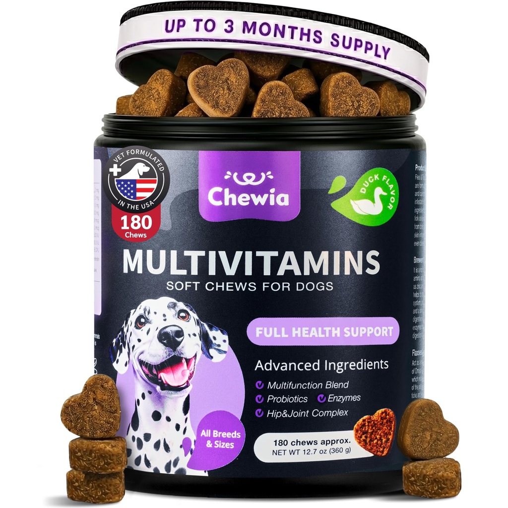 Dog Vitamine 15 în 1 - Dog Multivitamine Chews cu MSM pentru Hip & Joint Health - Dog Supliment pentru Mâncărici Skin Relief - Multivitamine pentru câini Suport imun cu enzime - Skin & Coat, Suport de mobilitate