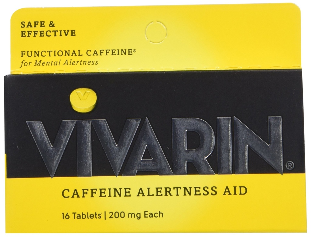 Vivarin, pastile de cofeină, 200 mg Cafeina în fiecare comprimat, în condiții de siguranță și eficient vă ajută să stați treziți, ajutor de alertă, supliment de energie, 16 comprimate - 3 ambalaj