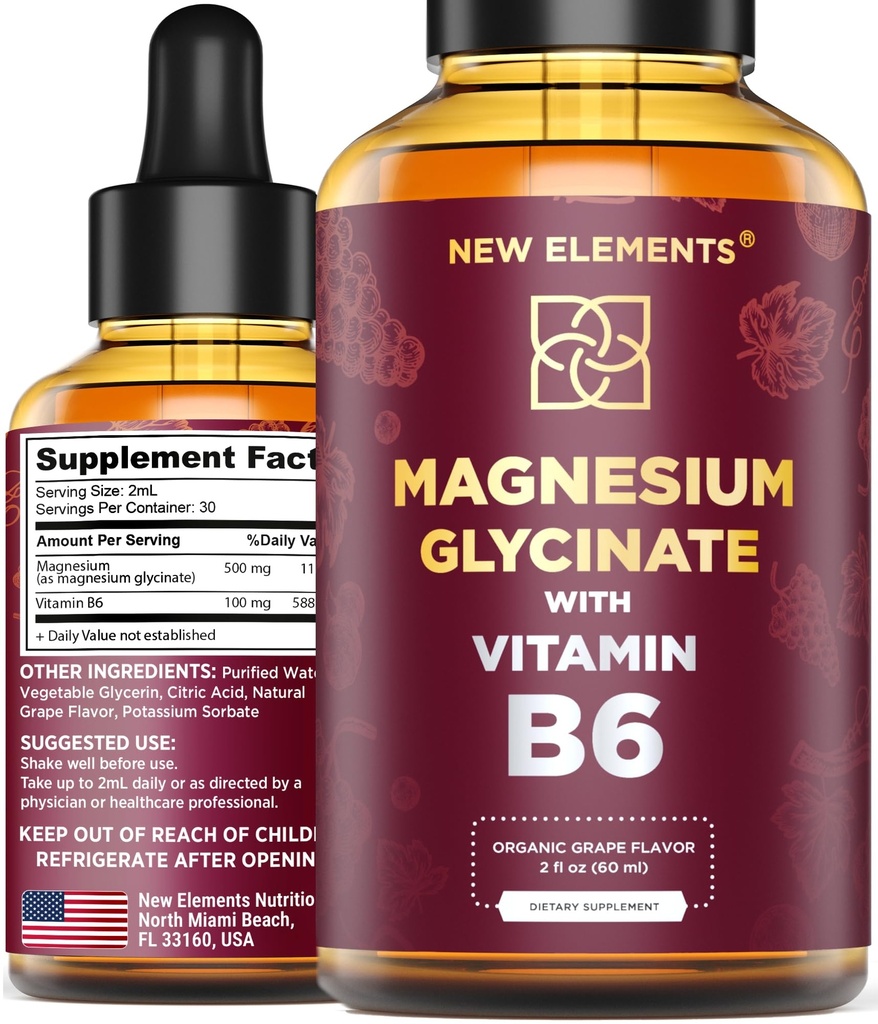 Glicinat lichid de magneziu picături cu vitamina B6 - Supliment de magneziu 500mg & vitamina B6 100mg 