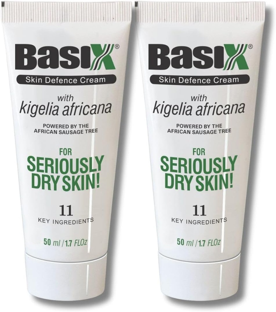 Basix Skin Defence Repair Cream (Twin Pack) Kigelia African Sausage Tree Soothes Eczema Psoriazis Dermatita Acnee Ingrediente naturale pentru uscat piele mâncărime Lemon Ginger Plum Rosemary Vitamina E Rose Aloe
