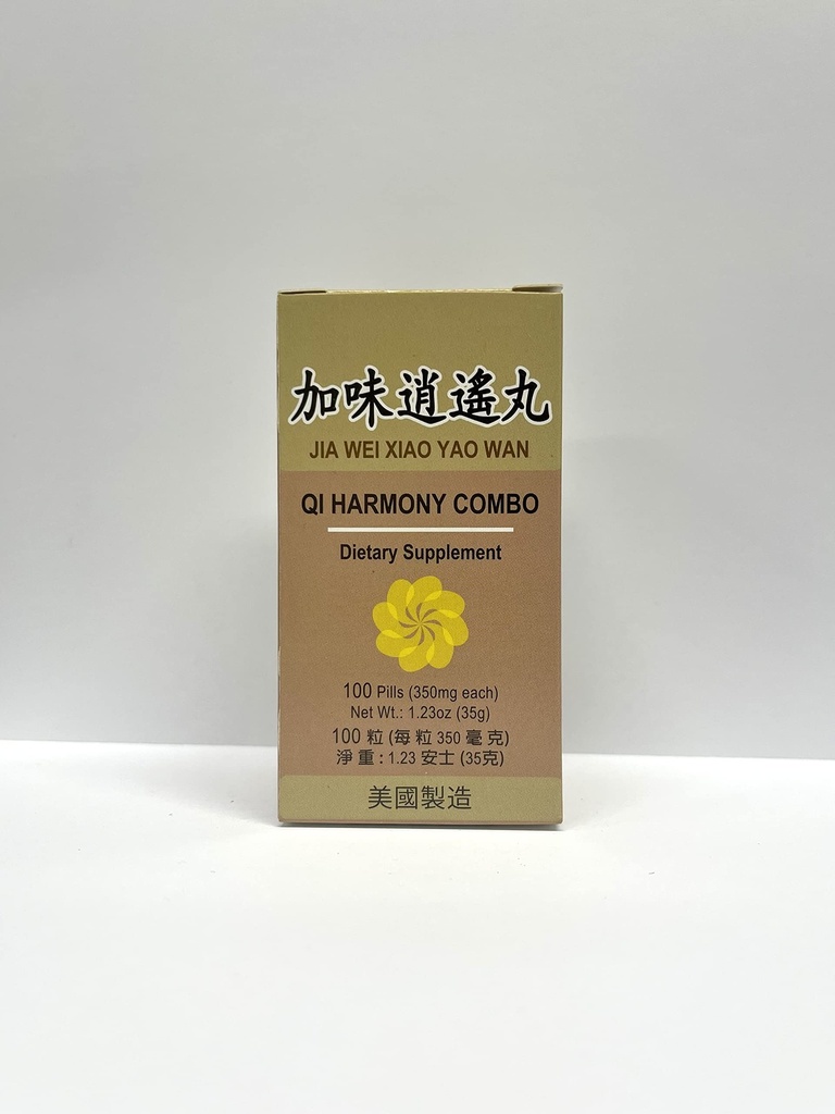 Qi Harmony Combo - Jia Wei Xiao Yao Wan Suplimentul Herbal ajută pentru iritabilitate, oboseală, transpirație anormală 350mg 100 pastile fabricate în Statele Unite ale Americii