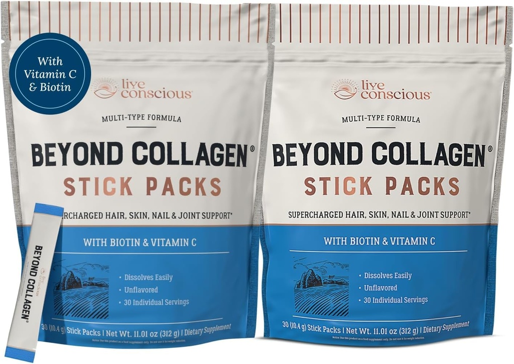 Conștient viu dincolo de Colagen Peptides pulbere Pachete nearomatizate-Hydrolyzed Colagen pulbere-Pulverizare piele unghie & suport comun- Multi tip Colagen Suplimente pentru femei si barbati 30 ambalaj (2pk)