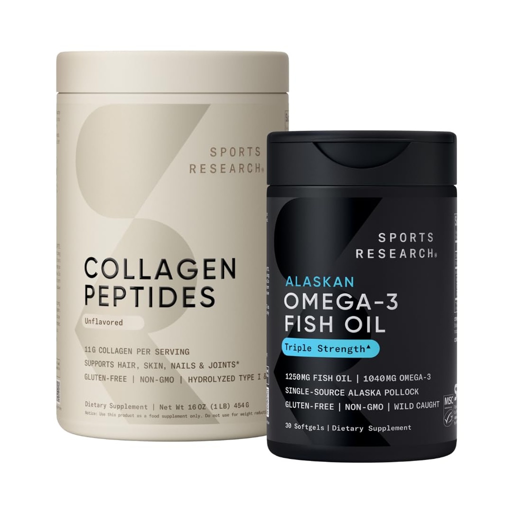 Sport de cercetare Triple Putere Omega 3 ulei de pește 1250 mg Burpless Supliment cu Omega3s EPA & DHA non-GMO, gluten Peptide gratuit și colagen pentru toate sexele Hidrolized tip 1 & 3 Proteină pulbere