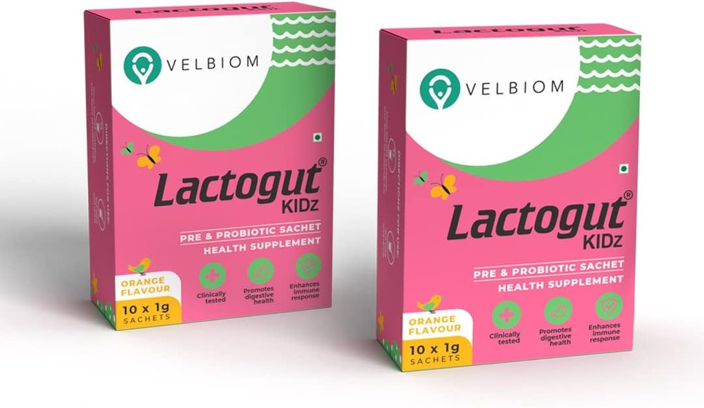 Lactogut Kidz Probiotice Pulbere pentru copii Ușor de a consuma Probiotice pentru copii Sanatate gust, wellness generală și imunitate Vegan dovedit clinic - ambalaj 2