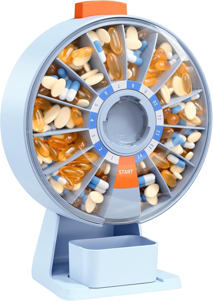 Daviky Pill Dispenser Daily, Organizator de pastile mari cu utilizare de perete-Mounted sau permanent, 14 zile Pilula container, Push Button Design, Săptămânal Pilula cutie pentru vitamina, Medicina, Supplement, Ulei de pește (albastru)