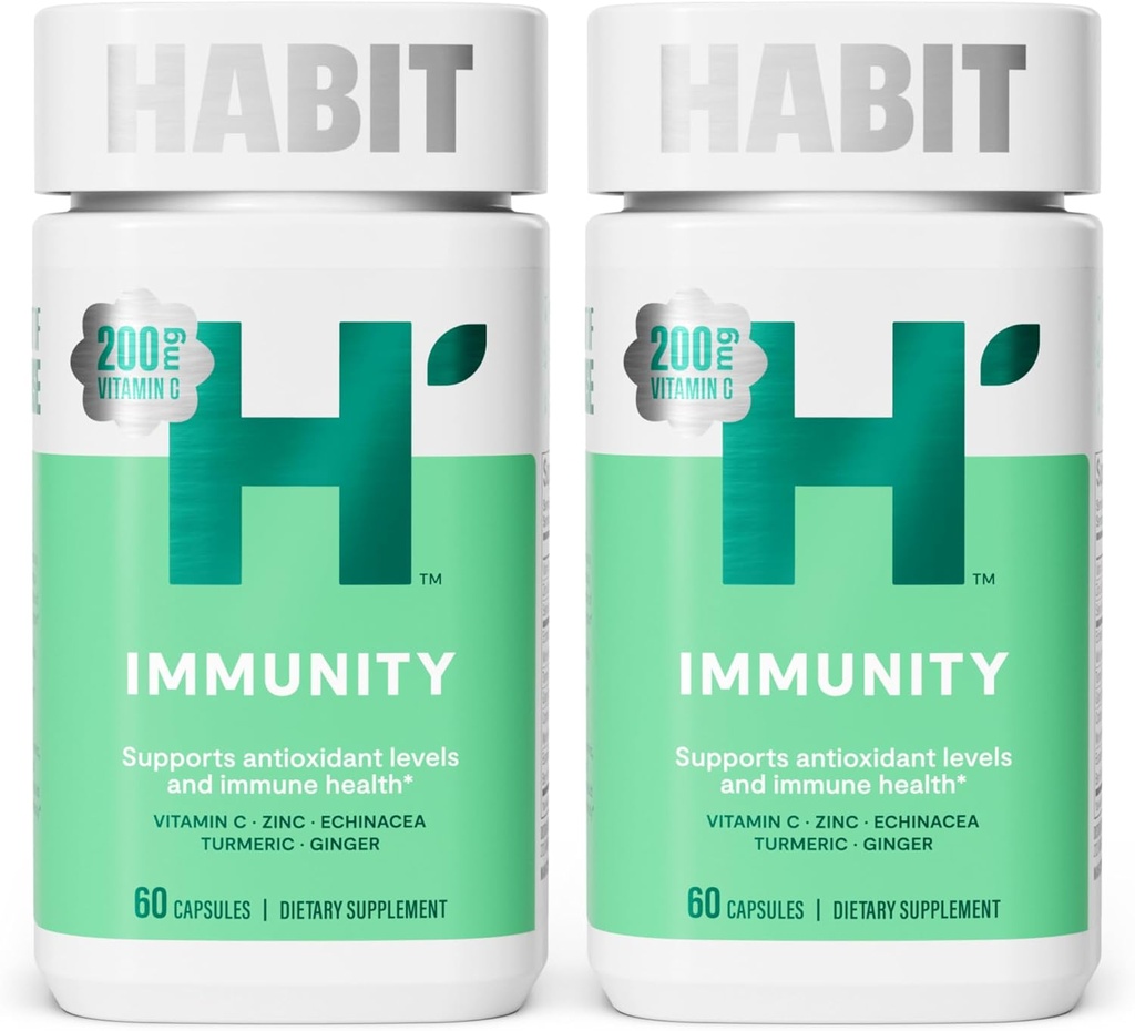 Obicei Imunitate Supliment 2 Pachet (120 capsule) - Look nou, Echinacea, Elderberry, Turmeric, Zinc Blend pentru a sprijini sănătatea imună și nivelurile antioxidante, Vegan, non-GMO