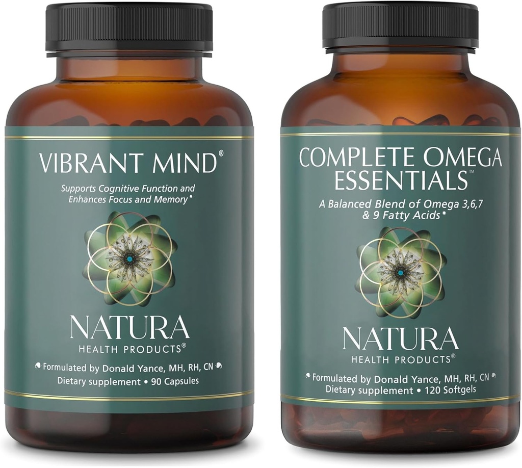 Natura Produse de sănătate Vibrant Minte și completă Omega Essentials Supliment Bundle - Nootropic Creier Supliment pentru Memorie și Focus - Amestec echilibrat de Omega 3, 6, 7, & 9 Acidi grasi