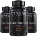 (3 Pack) Capsule mai inteligente de elderberry + vitamina C + Ginger & Zinc, Suplimentul plantei, puternic Black Elder Berry extract de antioxidant Vitamina, 180 Vegan pastile