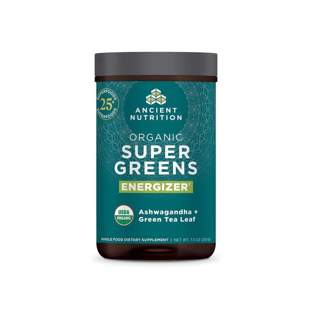 Nutritie antica Ecologic SuperGreens Energizer Powder cu Probiotice si B12, Made from Real Fruits, Legume si Herbs, for Digestive, Detoxifiere and Energy Support, 25 Servings
