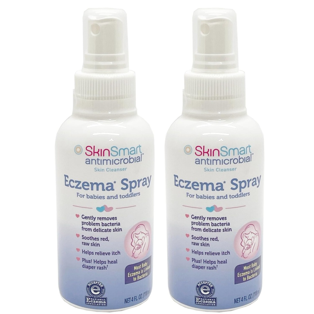 SkinSmart Eczema Spray pentru copii și copii mici, elimină bacterii astfel încât pielea poate vindeca, 4 Ounce Spray (Pachet de 2) Sigur pentru piele delicată și crudă