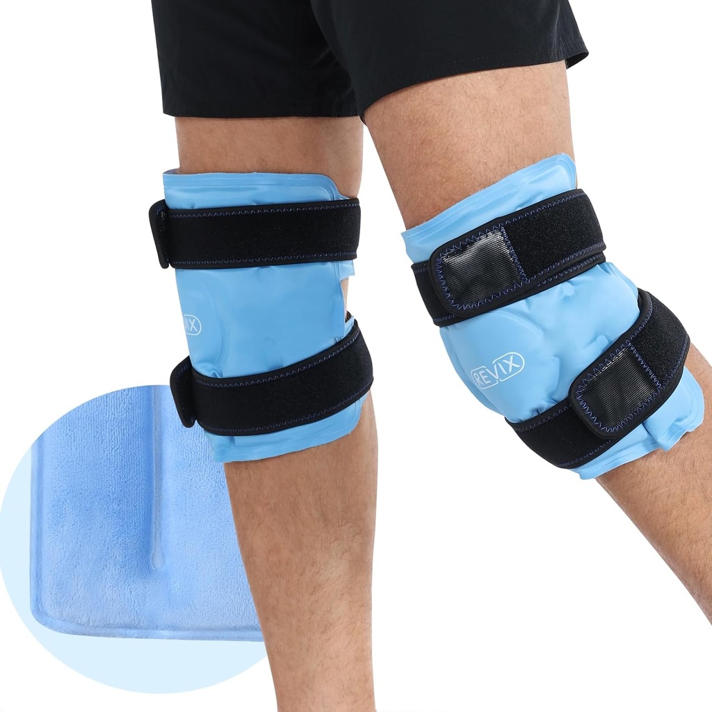Wraps de gheață REVIX pentru Discomfort genunchi, Gel Ice Packs Reutilizabile cu compresie rece, Genți rece pachet pentru a relaxa dureri musculare și articulații, Coperta Plush și Mâinile-Free Aplicație, Un set de două