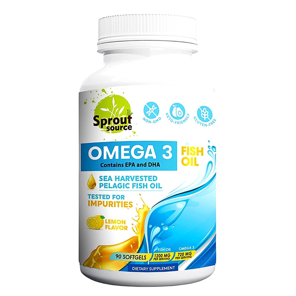 Sea-Harvested Pelagic Omega-3 ulei de pește pentru sănătate cardiacă, ochi și sprijin comun - 1200mg, 90-zi de aprovizionare - mare potenta EPA DHA acidi grasi - aromă de lămâie ulei de pește anchovy - 90 Softgels