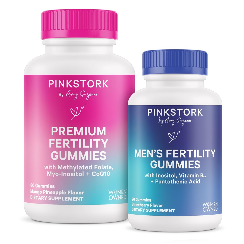 Gumele de fertilitate Stork roz pentru femei si barbati - Suport conceptie prenatala - Inositol, COq10, Folat - Echilibrul hormonal