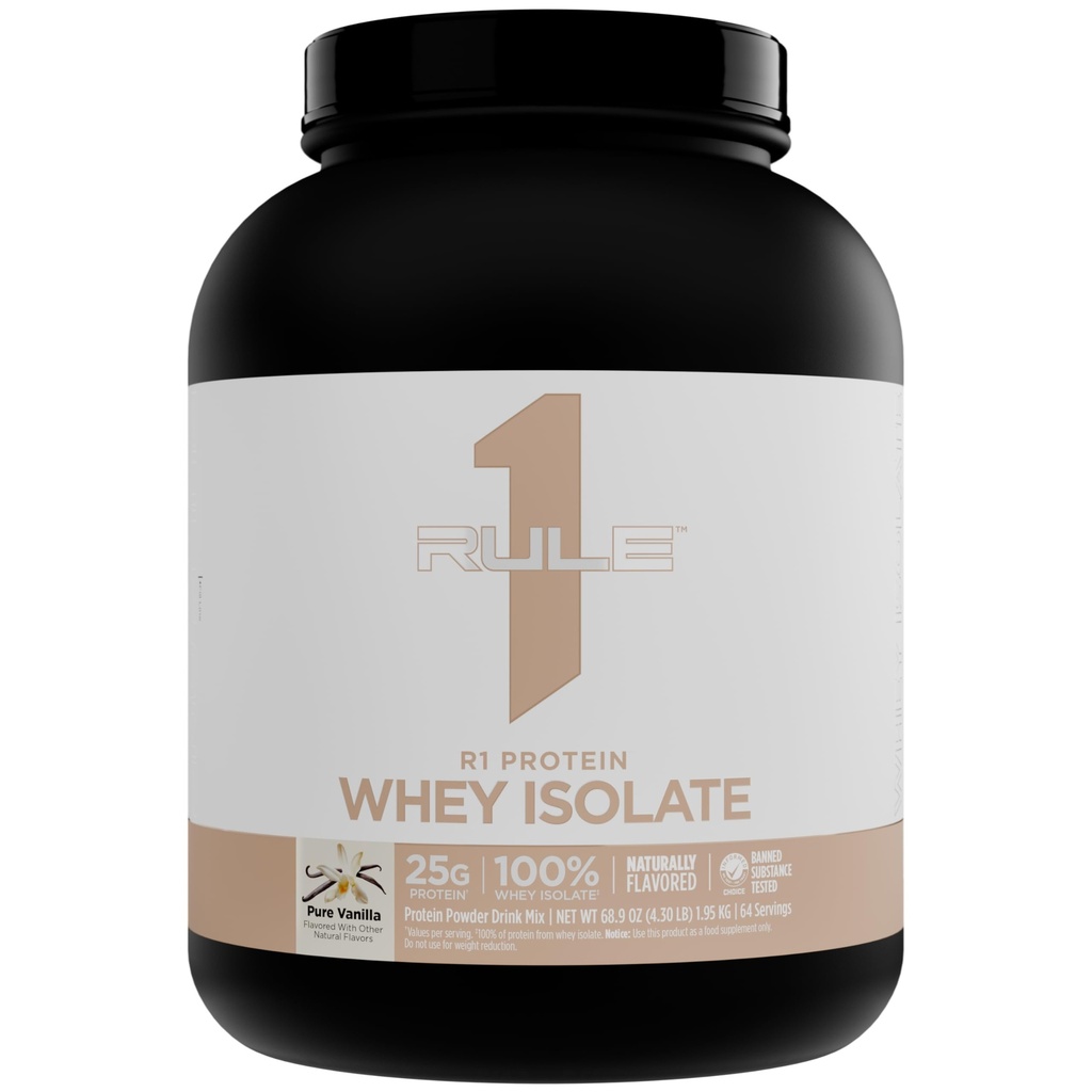 Regula 1 Proteina natural aromată R1 Izolat de Whey - Formula curată cu 25g Proteină & 6g BCAA Izolată exclusiv și surse hidrolizate pentru recuperarea antrenamentului (4.3 Lire*, Vanilie pură)