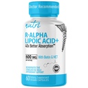 Nutri R Alpha Acid lipoic 600 mg capsule - R Acid lipoic stabilizat cu Biotin - formă activă de R-ALA - 600 mg doză clinică - Suport energetic celular puternic - 60 capsule Vegan - RALA
